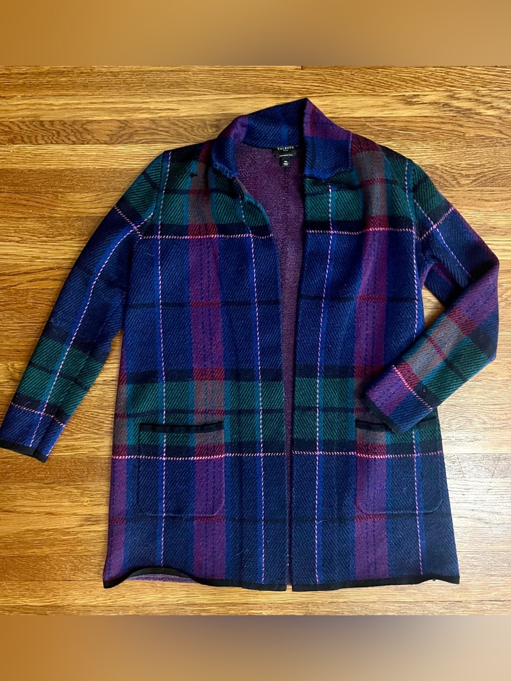 Talbots pure merino wool M p plaid cardigan jacket preppy academia soft